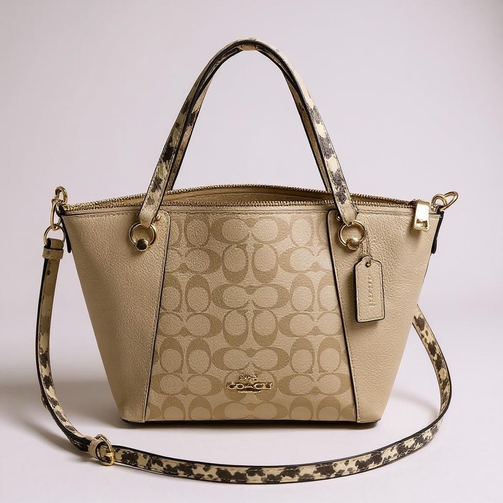 NWT Coach Kacey Signature Crossbody Satchel With Snake Embossed Trim C7261